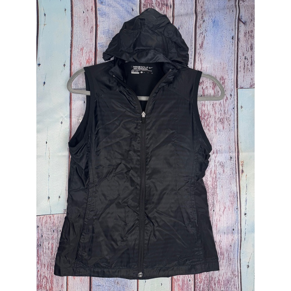 Nike Golf Tour Pro Performance Dri-FIT‎ Hooded Vest Black Full Zip Womens Small